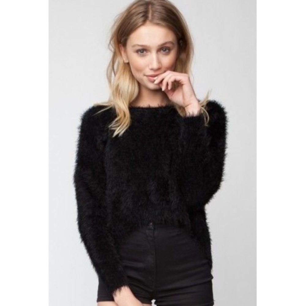 Brandy Melville Fallon Fuzzy Cropped Black…
